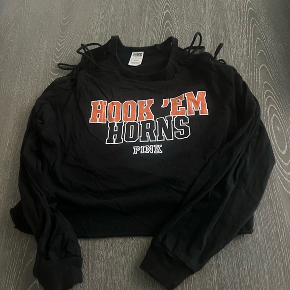 PINK Victoria's Secret Tops - HOOK 'EM HORNS Black Graphic Long Sleeve - PINK